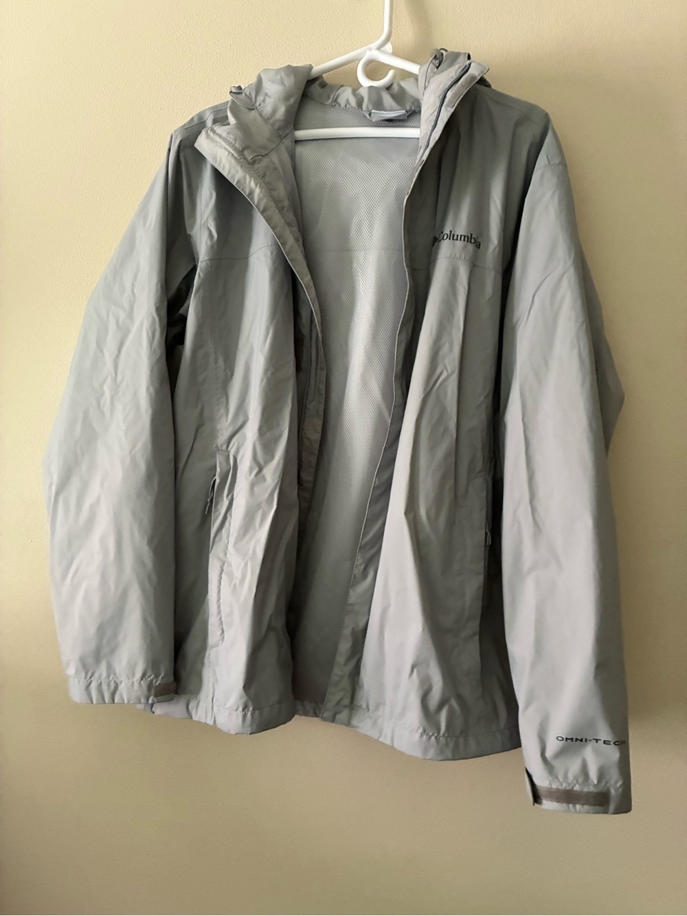 Columbia Light Gray Rain Jacket with Black Logo